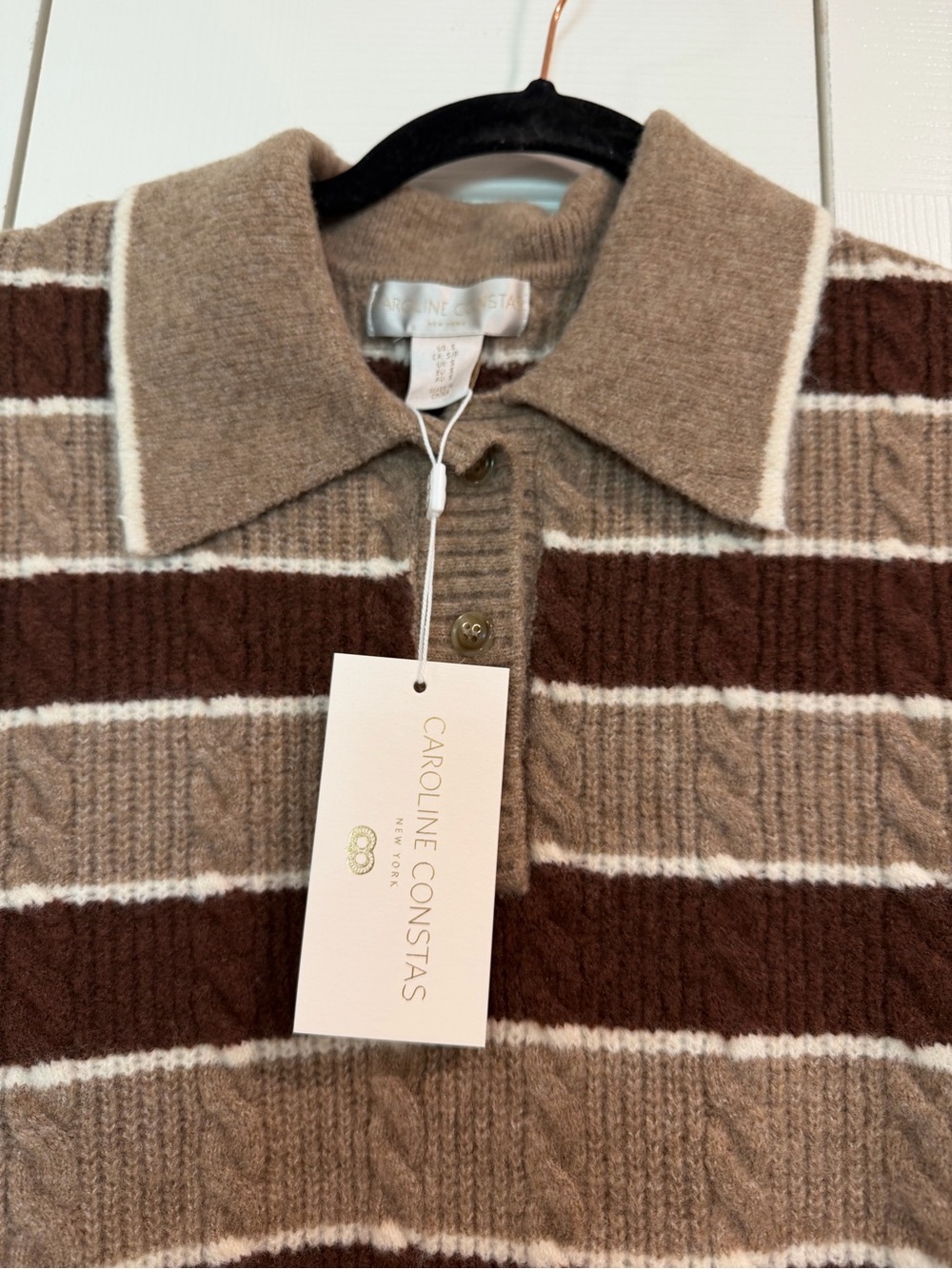 Beautiful Caroline Constas Brown & White Striped Polo Sweater! - Picture 5 of 5